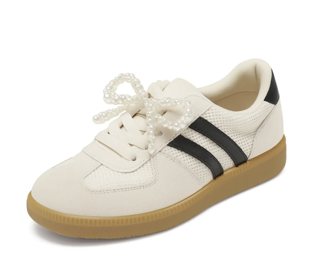 Breathable Mesh Lace-Up Fashion Sneakers with Pearl Bow